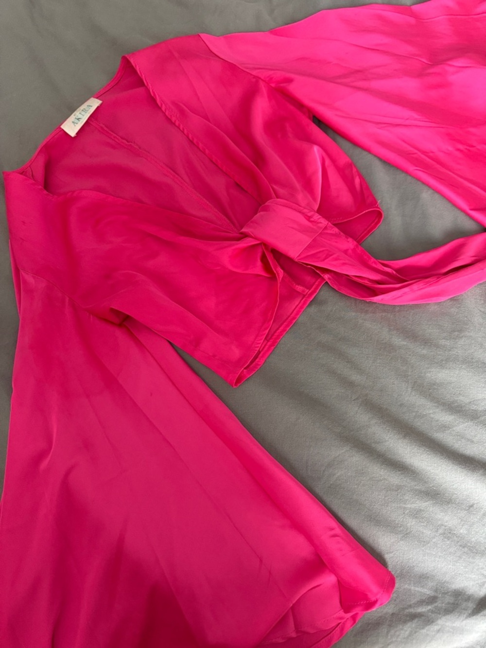 AKIRA Hot Pink Satin Tie-Front Crop Blouse